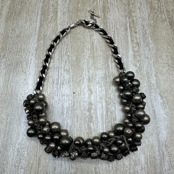 KENNETH COLE Bead & Crystal Necklace Multi Strand Black & Silver Tone - Picture 8 of 9
